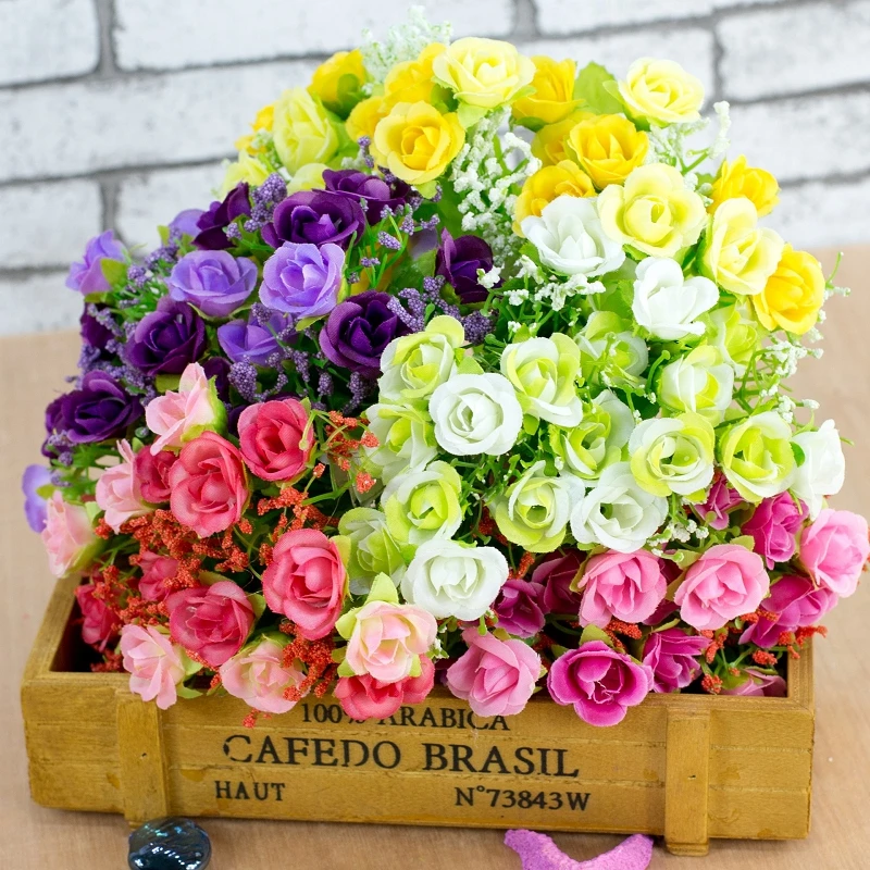 21 Heads/Bouquet Silk Diamond Roses Artificial Flower High Quality Bouquet Fake Flowers Wedding Home Party Decoration New