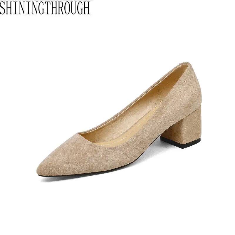 

2018 New arrival in the sheepskin women's square high heel spring and autumn single shoes. size 34-43