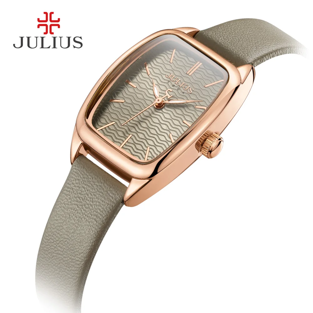 Lady Women's Watch Japan Quartz Hours Fashion Wave-like Clock Leather Bracelet Modern Classic Girl Birthday Gift Julius Box