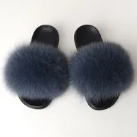 Women Summer Casual Fluffy Slippers With Fur Flat Non-Slip Real Fox Fur Furry Slides Large Size Shoes Fur Sandals - Image 5
