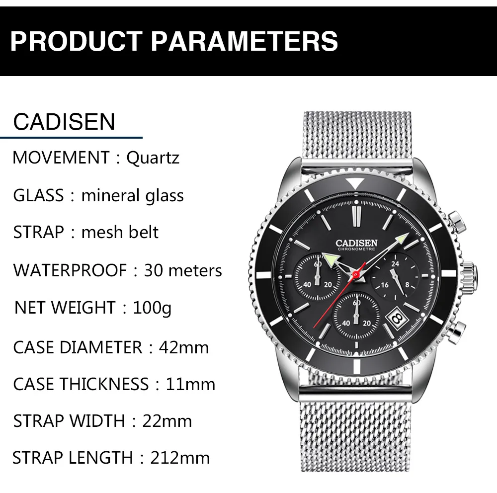 CADISEN New Men's Watches Fashion Quartz Mens watches top Brand Luxury Sports Military Watch Men clock relogio masculino