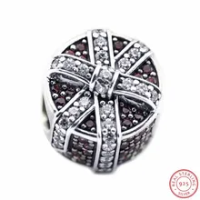 Мерцающий Подарочный Шарм бусины для женщин ювелирные изделия Красный и прозрачный CZ украшенный лук DIY Fit PANDORA Подвески Серебро 925 FL474