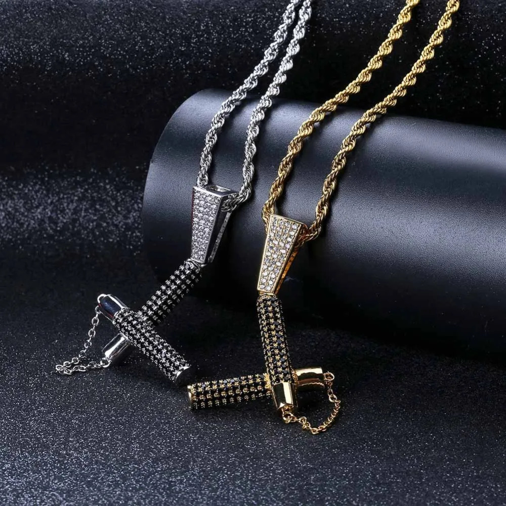 

Gold Silver Color Iced Out Nunchaku Pendant & Necklaces Cubic Zircon Hip Hop Cadenas Para Hombre Vintage Necklace