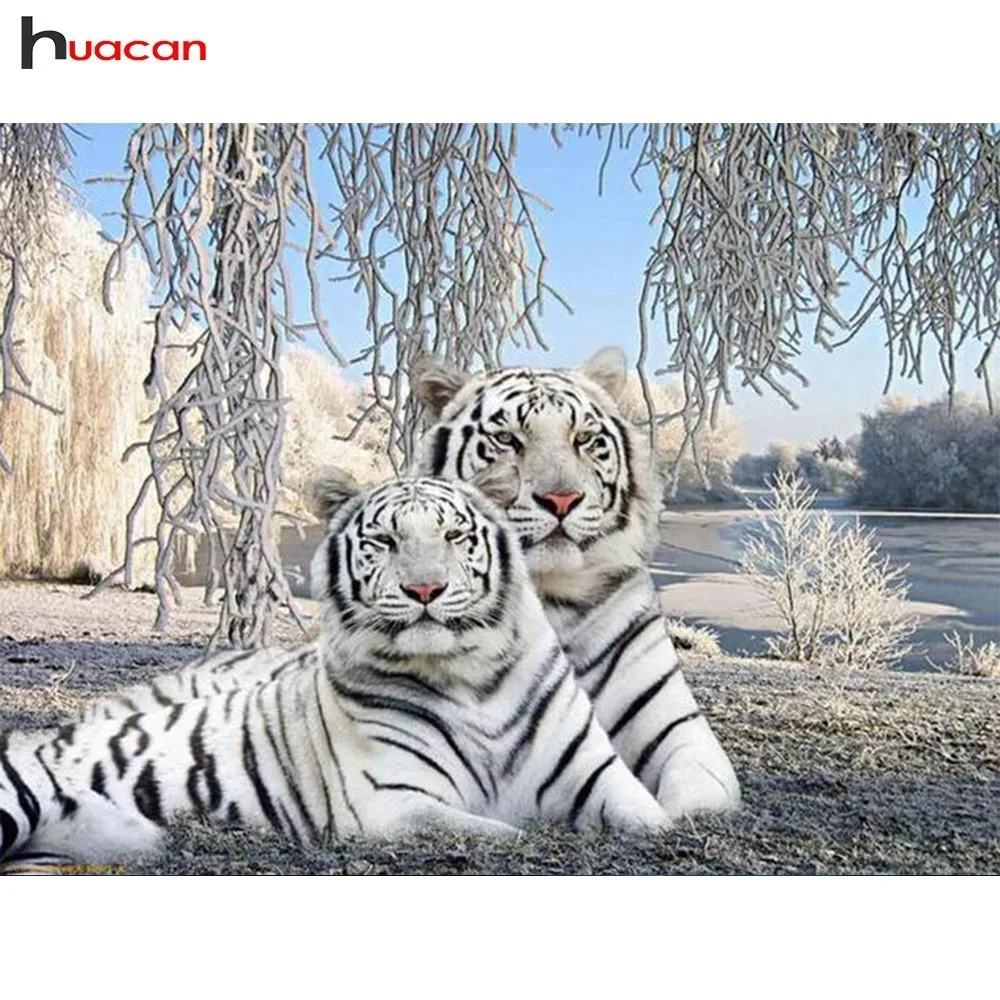 

Huacan 5D DIY Diamond Embroidery Animal Tigers Diamond Painting Cross Stitch Rhinestones Full Square Mosaic Garden Decorative