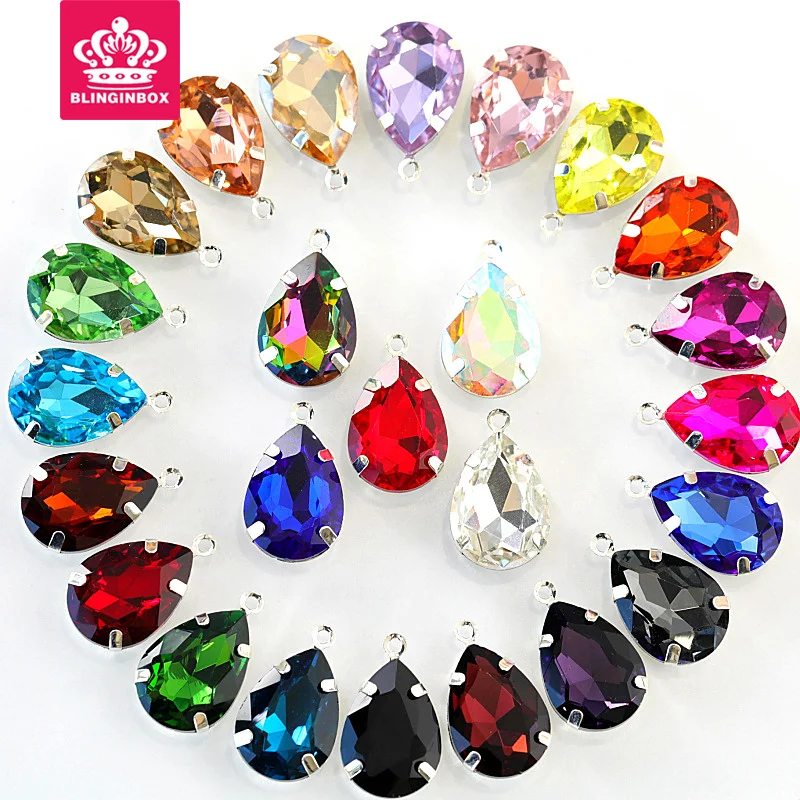 

20pcs Colorful Glass Crystal Claw With Single Loop Teardrop Sew On Rhinestones Flatback Sew On Claw Rhinestone For Clothes F0042