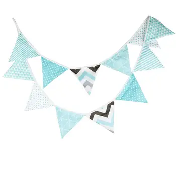 

3.2 Meters New Children's Tiffany Blue Birthday Decoration Banners Cotton Fabric Bunting Party Children's Room Home Decor