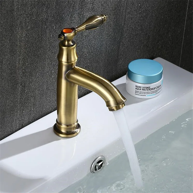 

Single Cold Basin Faucet Bathroom Sink Faucet Single Handle Deck Mounted Lavatory Water Tap Kitchen Sink Faucet Antique/Chrome