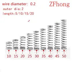 50 шт. диаметр провода 0,2 мм OD 2 мм из нержавеющей стали, микро Малый сжатия пружина длина 5 мм-20 мм