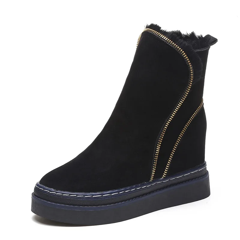 

2018 winter new Korean version of the round head comfortable wild side zipper warm ladies snow boots black ljj 0106