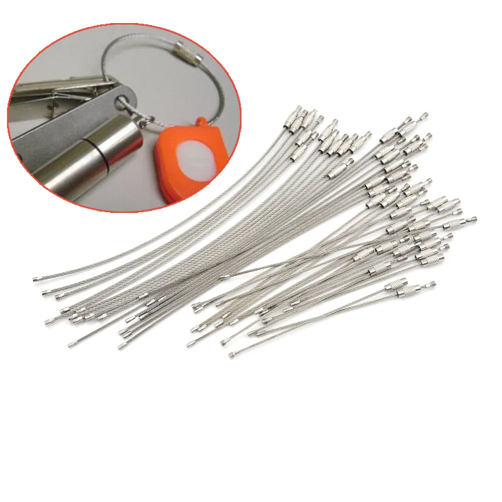 

10Pcs 1.5/2mm Stainless Steel EDC Keychain Tag Rope Wire Cable Loop Screw Lock Gadget Ring Key Keyring Circle Camp Hanging Tool