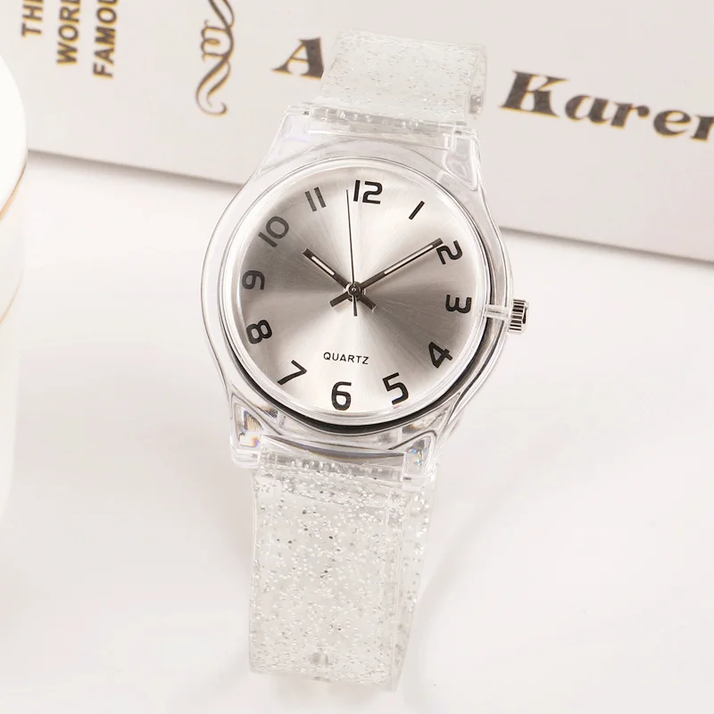 Новые модные блестящие прозрачные маленькие женские часы Harajuku, водонепроницаемые спортивные милые детские кварцевые часы для девушек - Цвет: Transparent-Shu
