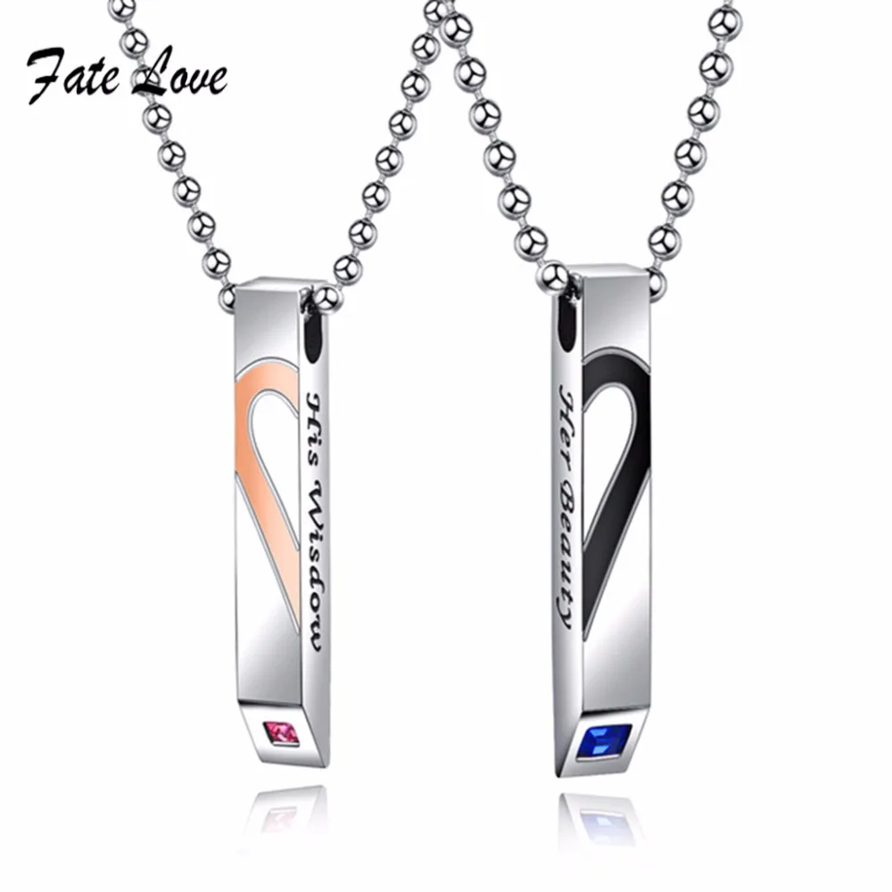 

Fate love Her King His Queen Diamon Love Stitch Titanium Steel Lovers Necklaces for women men Jewelry Necklace Romantic