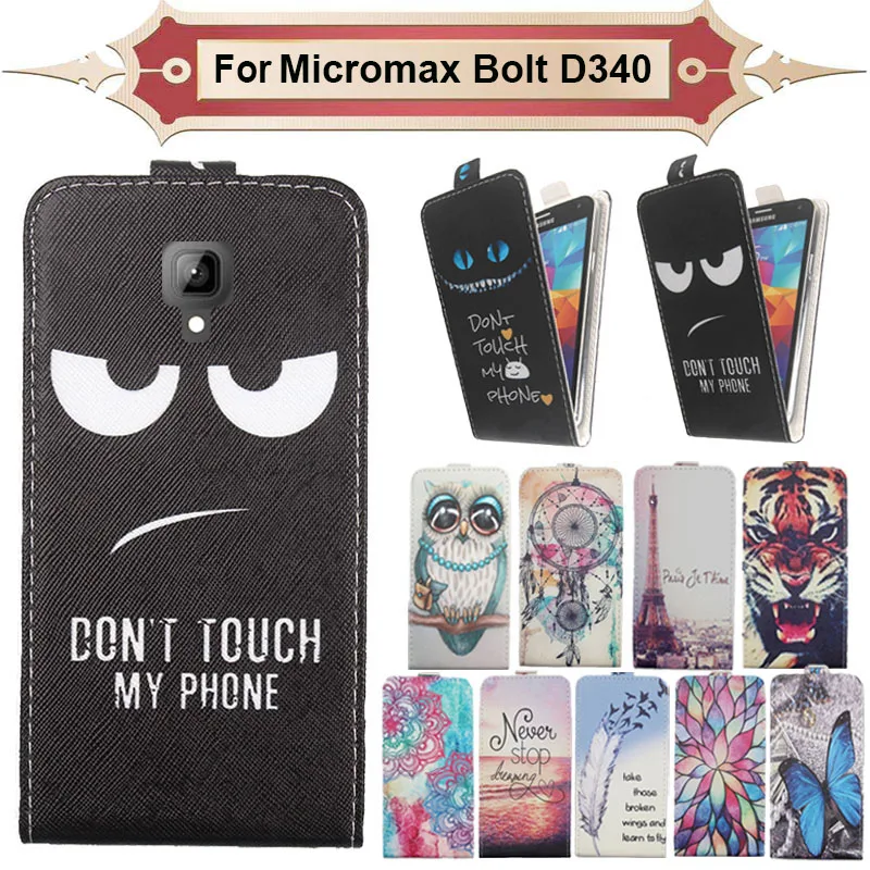 

Top Selling 11 Colors Cartoon Pattern Up and Down Flip PU Leather Case For Micromax Bolt D340