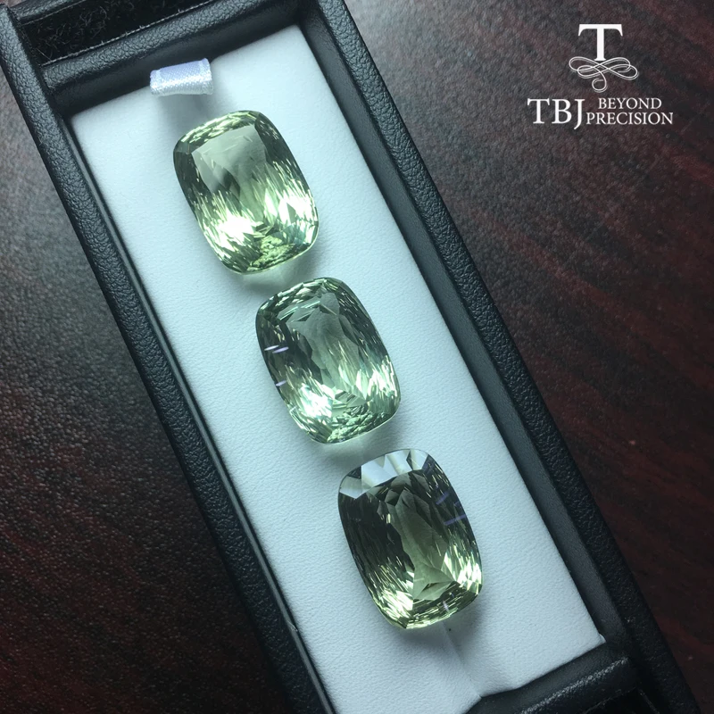 

Tbj, Natural big (prasiolite) Green amethyst Cushion 14*20mm bird's nest cuting fine loose gemstone for Do It Yourself jewelry