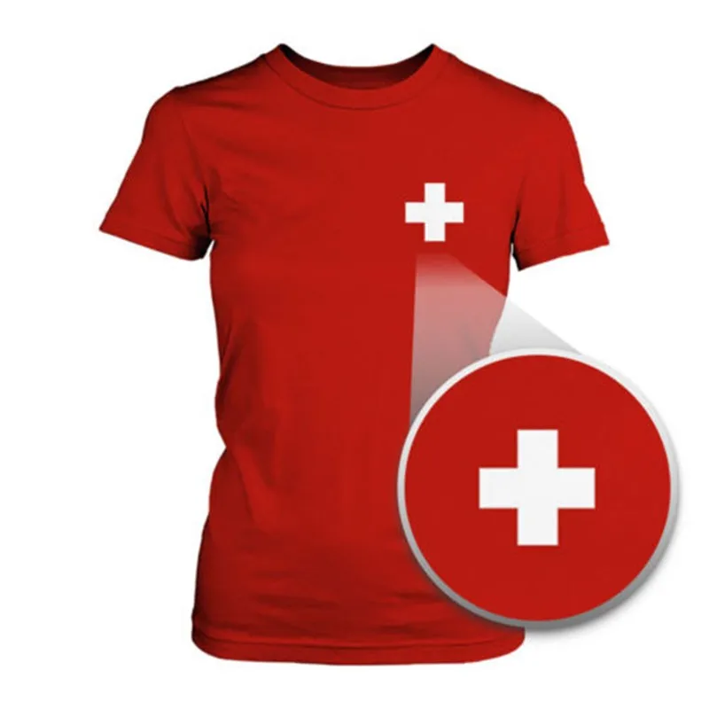 

Switzerland Flag Pocket Printed Red Tee Women's Short Sleeve T Shirt For Swiss Custom Logo TShirt Cute Casual Streetwear Shirts