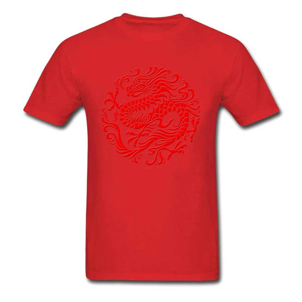 Fitted Traditional Red Chinese Dragon Circle T-shirts Summer Fall Round Collar 100% Cotton Tees for Men Tee-Shirts Normal Traditional Red Chinese Dragon Circle red