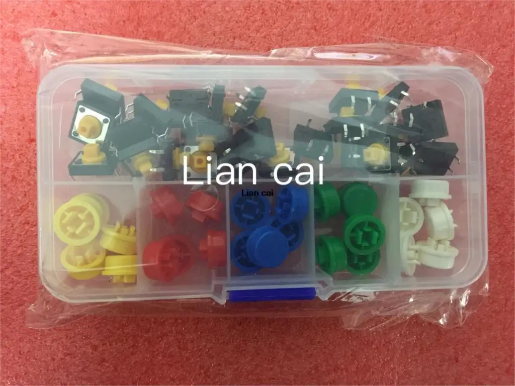 25 шт. тактильная нажимная кнопка переключатель мгновенный 12*12*7,3 мм микро-кнопка переключения+ 25 шт. тактильная крышка(5 цветов) для Arduino