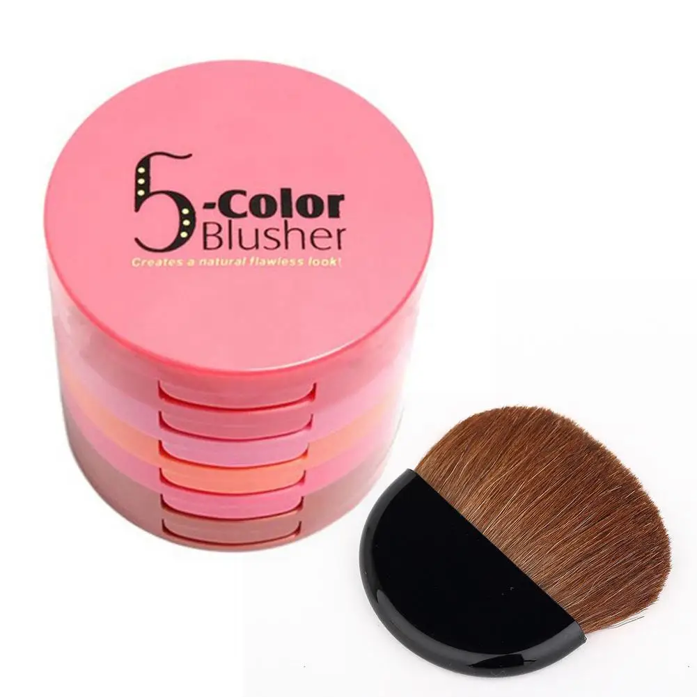 

Beauty Cosmetic Blush Palette 1pc 5 -in-1 Different Color Powder pressed Foundation Face Makeup Blusher With Brush And Mirror