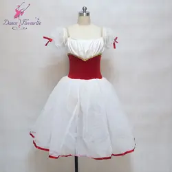 Балетный костюм для танцев, балетная пачка для девочек, красный бархатный лиф с белым спандексом, романтическая балетная пачка, балетная
