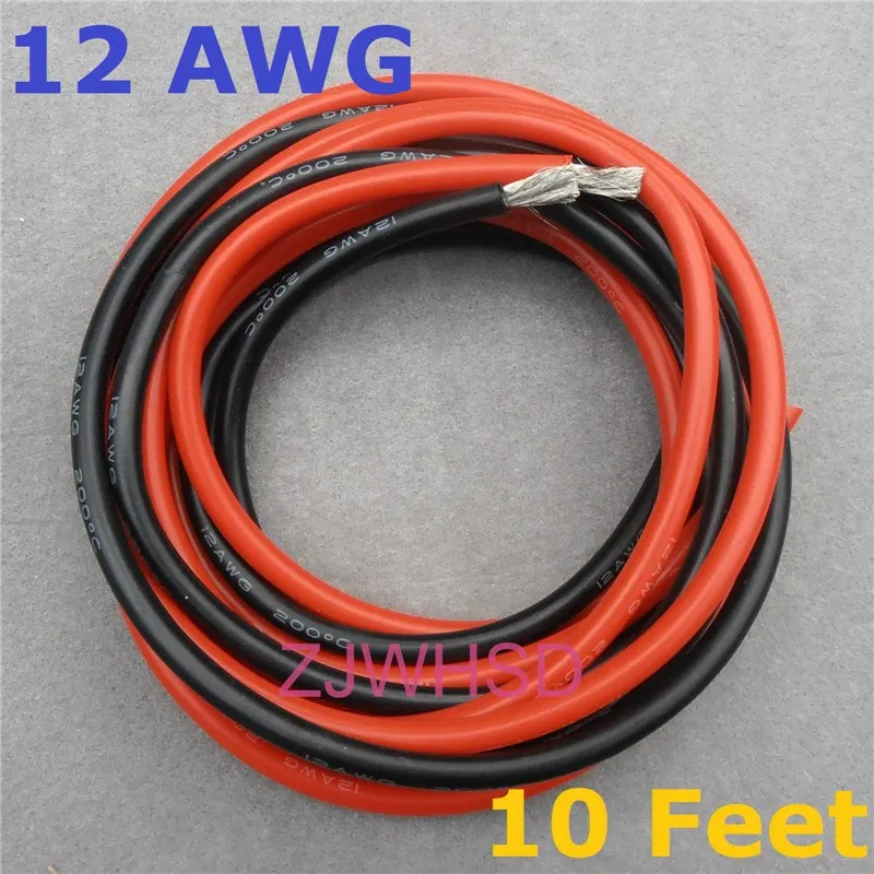 12 AWG 10 футов 3 метра Калибр силиконовый провод гибкий многожильный медный электрические кабели для RC оба черный/красный два провода