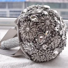 Шикарная блестящая брошь с кристаллами серая украшенная Свадебный букет свадебные искусственные розы цветы Букеты De Mariage Handhold