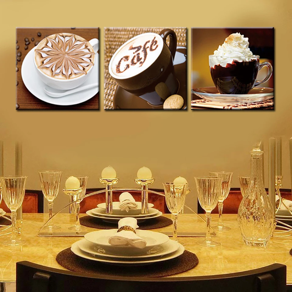 

Painting On Canvas Home Decoration Posters Frame 3 Panel Coffee And Dessert Modern Living Room Wall Art Pictures HD Printed