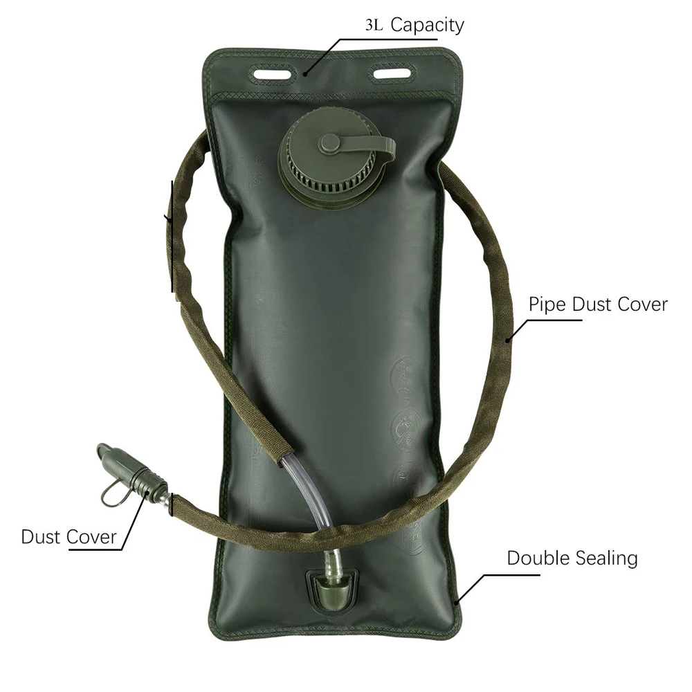 3L دراجة الفم الرياضات المائية المثانة الترطيب التخييم المشي لمسافات طويلة تسلق العسكرية الأخضر مقوس