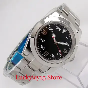

Nologo 40mm Black Simple Dial Stainless Steel Automatic Men's Watch Business Style Bracelet Clasp
