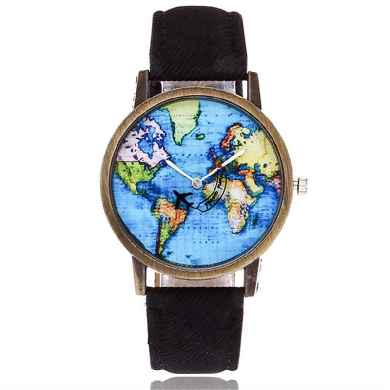Vansvar модные брендовые женские часы Global Travel By Plane Map модельные из джинсовой ткани