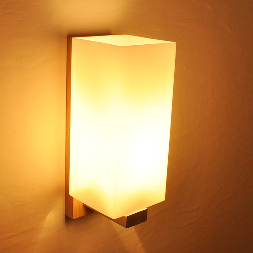 Ganeed One Light Wooden Wall Sconces Light Led Lamp with Glass Shades