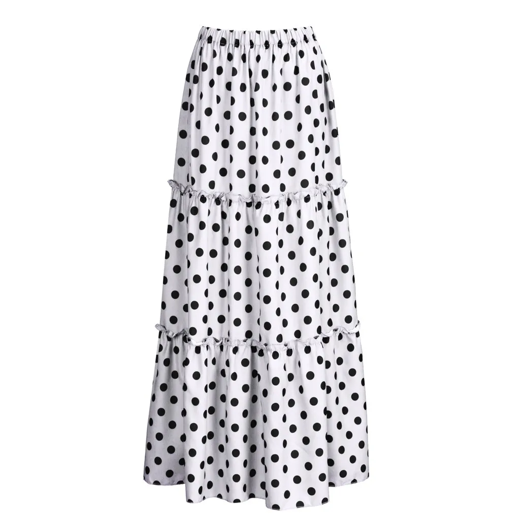 Womail юбка женская мода Высокая талия в горошек юбка с принтом свободная гофрированная плиссированная Длинная пляжная юбка для лета размера плюс 1 мая - Цвет: White
