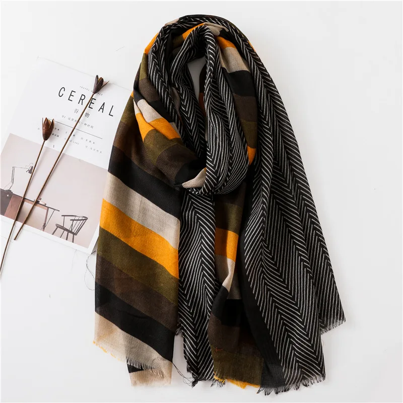 New Design Plaid Striped Patchwork Viscose Shawl Scarf High Quality Print Soft Head Wraps Pashmina Stole Muslim Hijab 180*90Cm