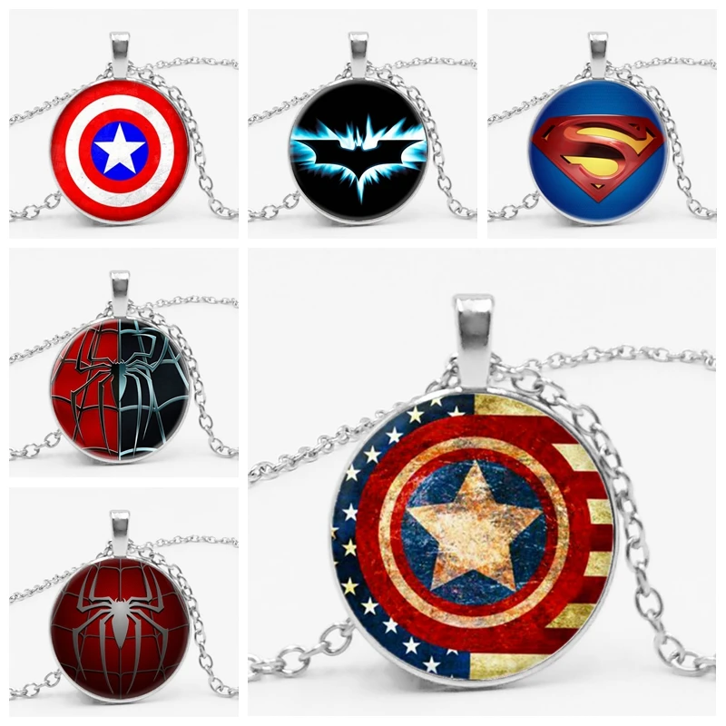 

2019 Handmade Captain America Spider Man Pendant Spiderman Necklace Glass Picture Jewelry Glass Photo Cabochon Necklace
