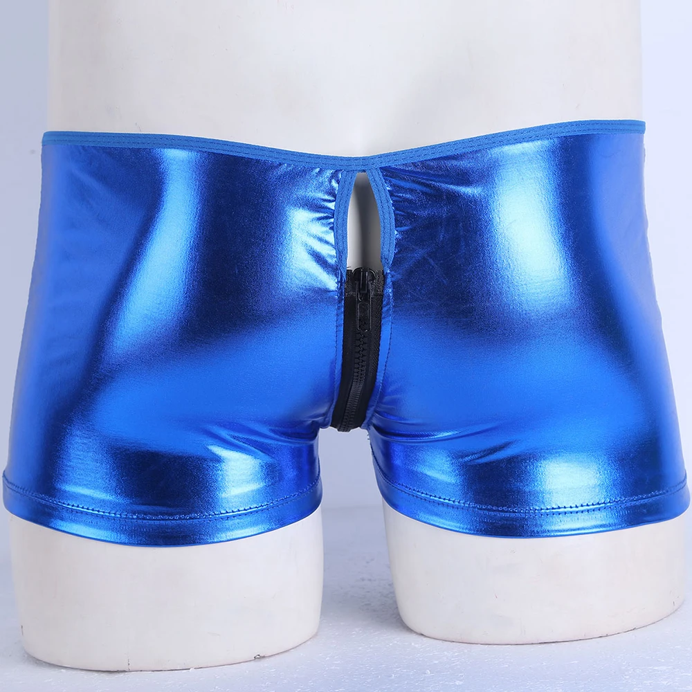 Высококачественные сексуальные мужские шорты-боксеры из лакированной кожи на молнии, нижнее белье, шорты-боксеры для мужчин, трусы с открытой спиной