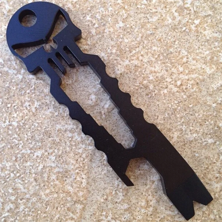 Mini multifunction repair tool screwdriver crowbar skull titanium stainless steel bar pry screwdriver keychain beer opener6