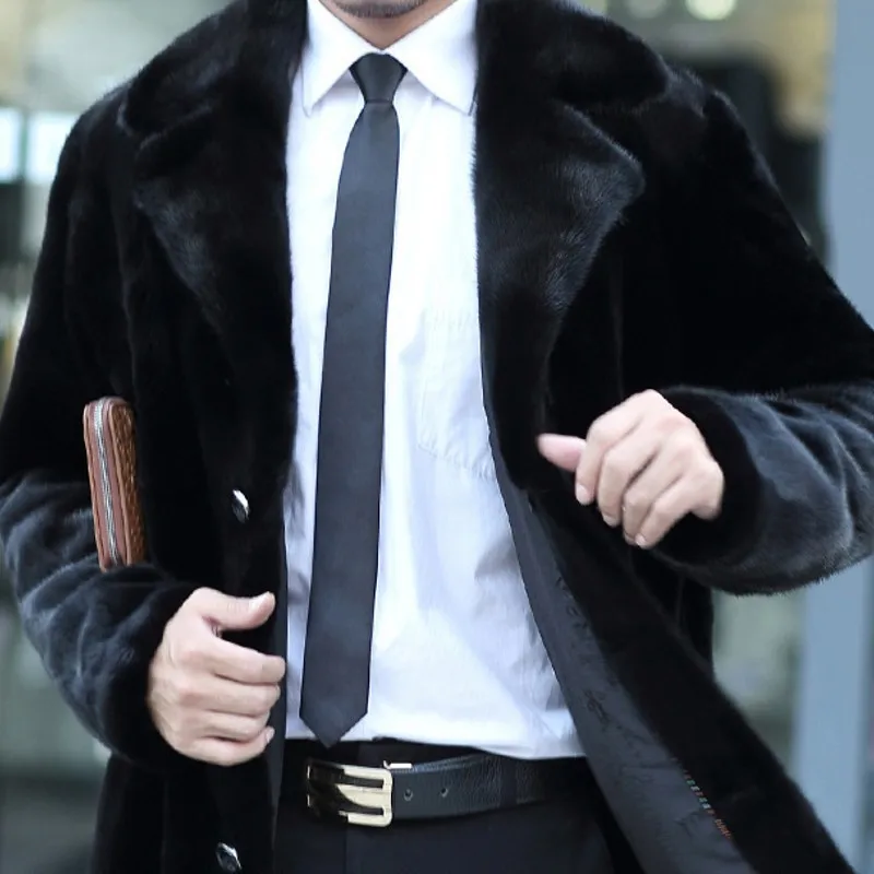 Runway Mink Fur Overcoat Men Notched Single Breasted Faux Fur Jacket Winter Business Thick Warm Fur Long Coats Men Plus Size 4XL