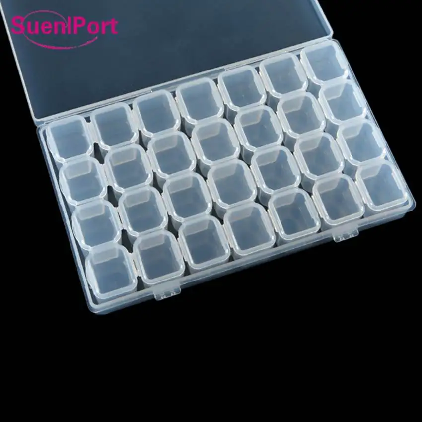 Sune l Port 28 Grids/Box Empty Nail Storage Container Crystal Beads Accessories Container Nail Tool Clear Nail Art Rhinestone