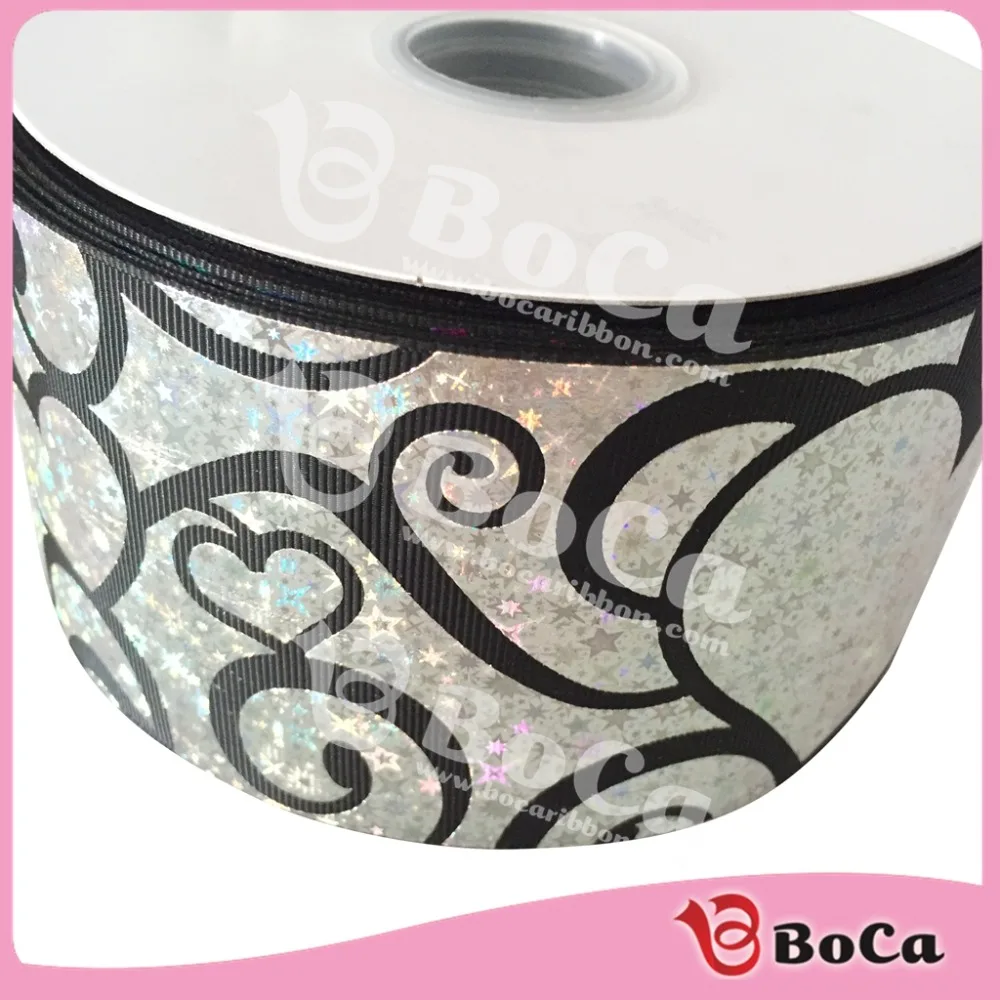 Polular " 75 мм BOCA различных цветов вихревое сердце голограмма grosgrain лента, материал" сделай сам "100 ярдов