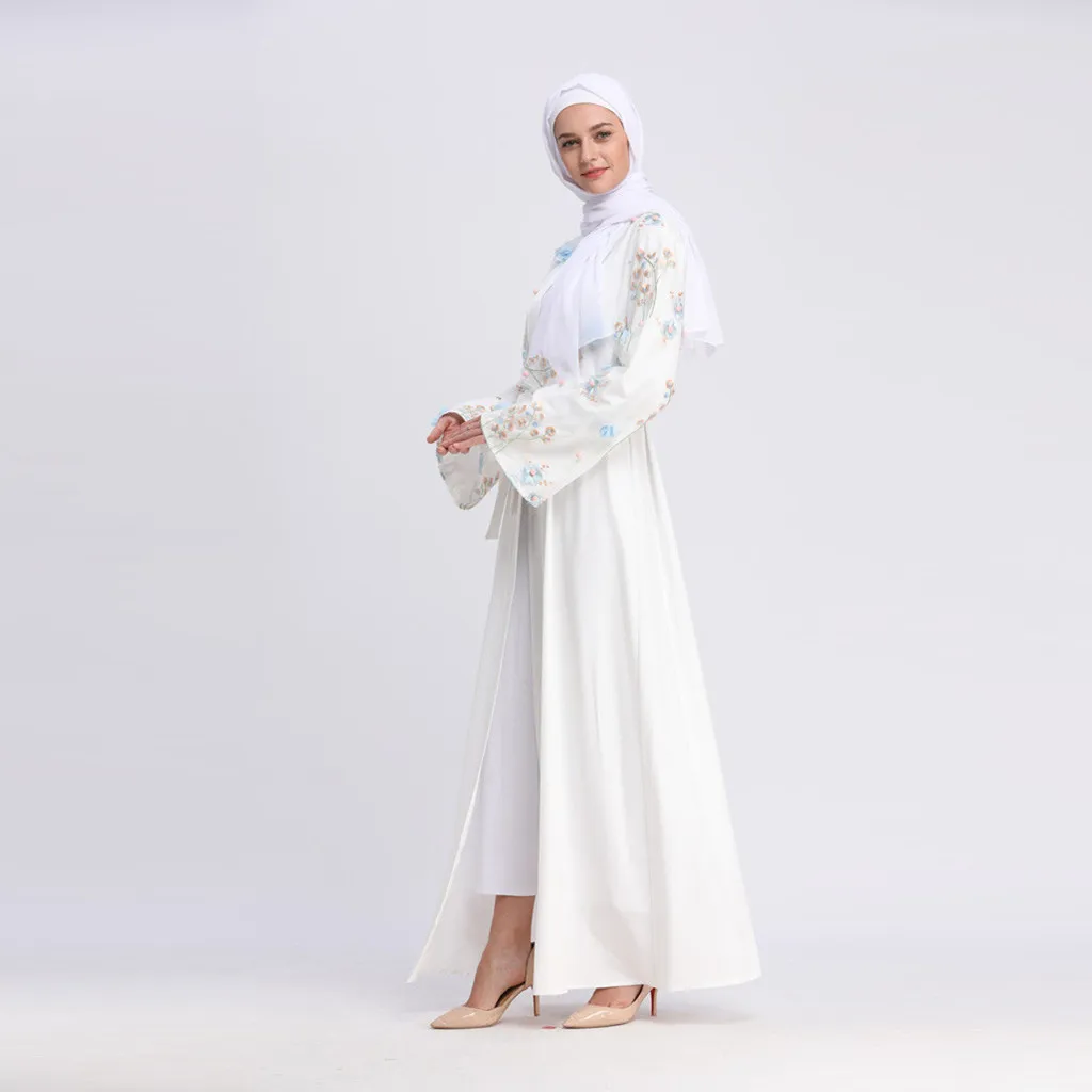 Женское ажурное длинное платье с вышивкой, халат, открытый кардиган «абайя», мусульманское дубайское платье