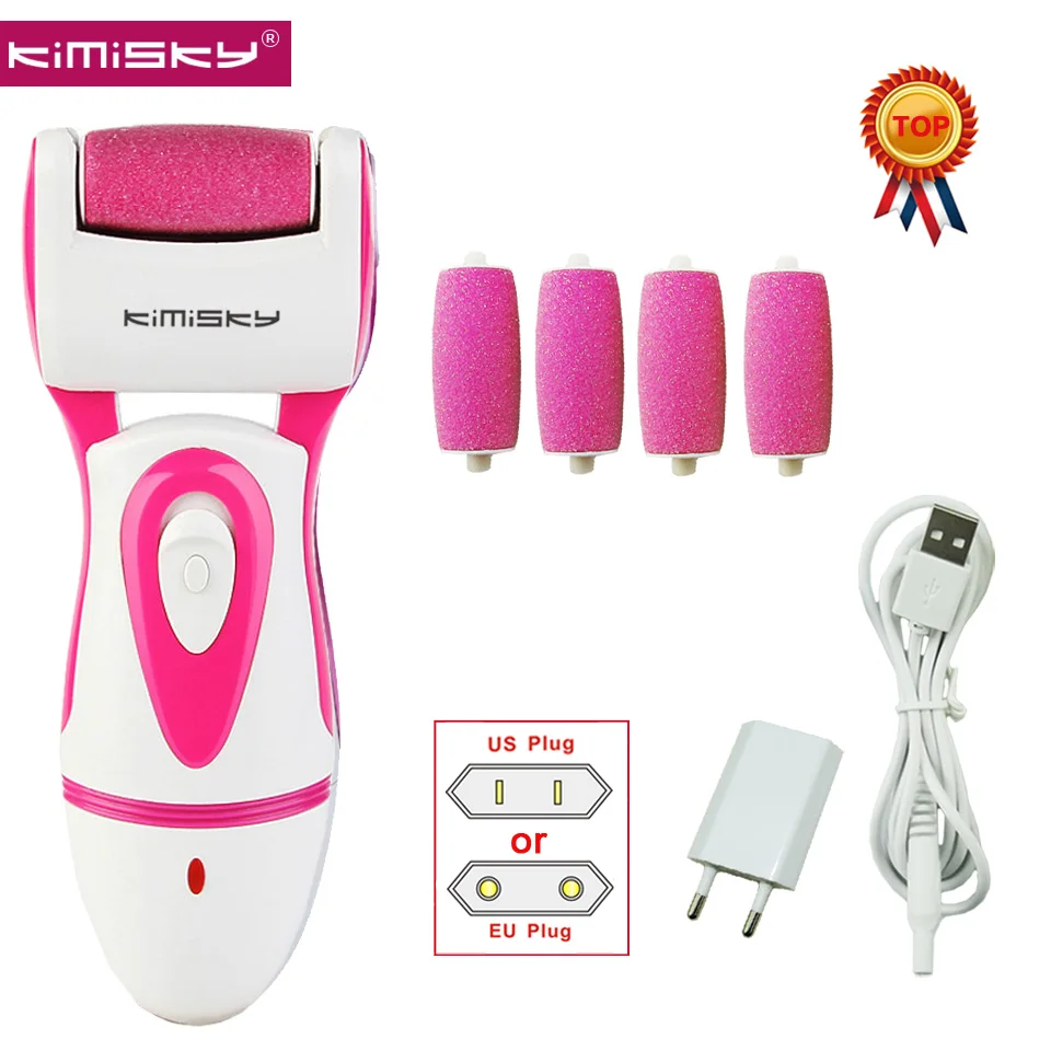 

HOT KIMISKY Red RECHARGEABLE Top Electric Pedicure Tools Foot File Electric PK Scholls file Foot Care Tool +5 Roller Heads