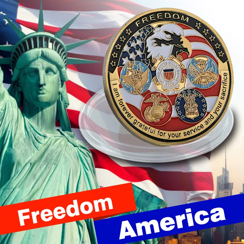 

Free Shipping 20pcs/lot, U.S. United States | Freedom America Eagle | Military Gold Plated Challenge Coin