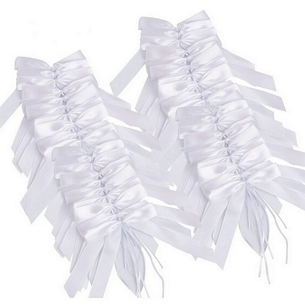 

50pcs 11*20cm White Ribbon Bow Handmade Small Satin Appliques Sewing Craft DIY Accessories Kids Girls Wedding Decoration