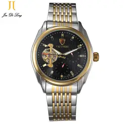 2 * # новый бренд роскошные механические часы Мужчины черный циферблат Скелет Спорт наручные часы высокого качества водонепроницаемые relogios