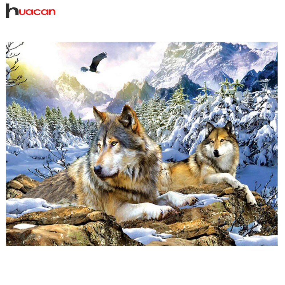 

Huacan 5D DIY Diamond Painting Full Drill Snow Wolves Cross Stitch Square Rhinestones Diamond Mosaic Full Kit Wall Decoration