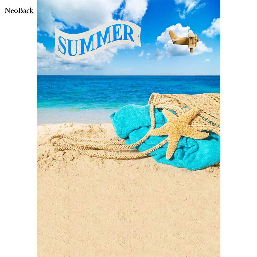 

NeoBack 5x7ft Poly Vinyl Summer Sea Beach View Photo Backgrounds Photo Studio Indoor Computer Printed Children Backdrops P2296