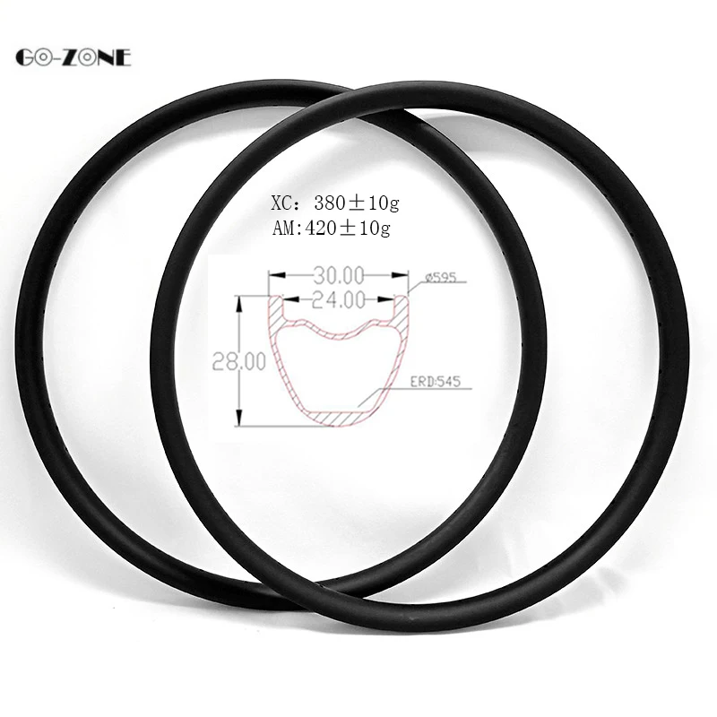 Go-zone 24H 28H 32H 36H mountain bike rim XC/AM 30x28mm tubuless 27.5 inch carbon rim 650b