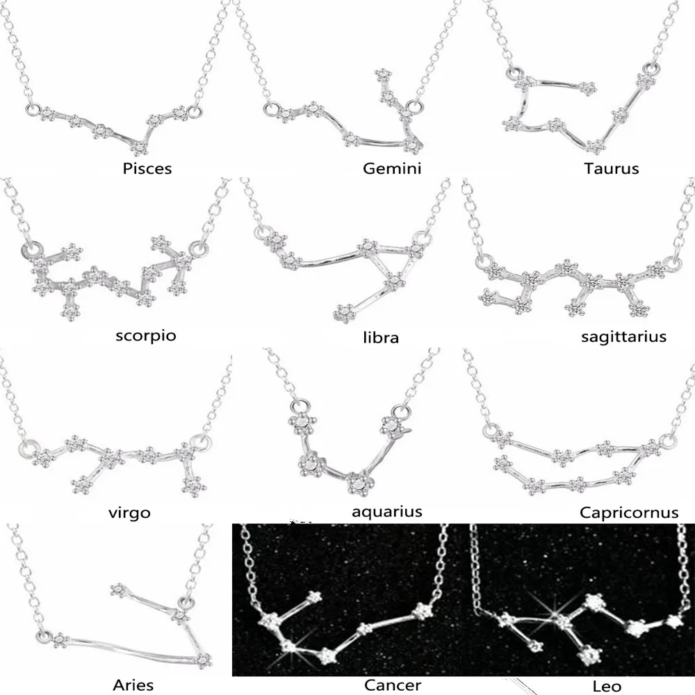 Qiamni стерлингового серебра 925 12 звезда зодиака Циркон гороскоп, астрология Galaxy знак созвездия Цепочки и ожерелья свадебный подарок на день рождения