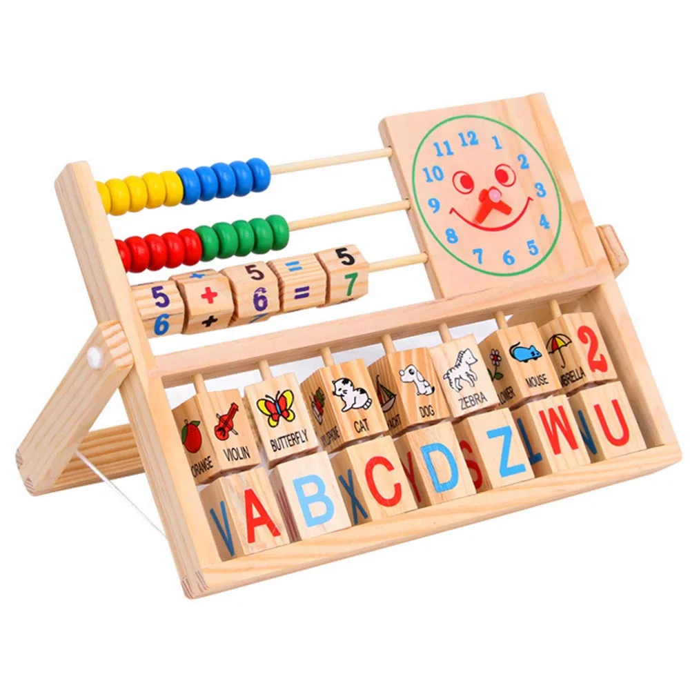 Дети Универсальный лоскут Abacus Образовательные Деревянные игрушки расчет рамки буквы Алфавит цифровой номер будильник