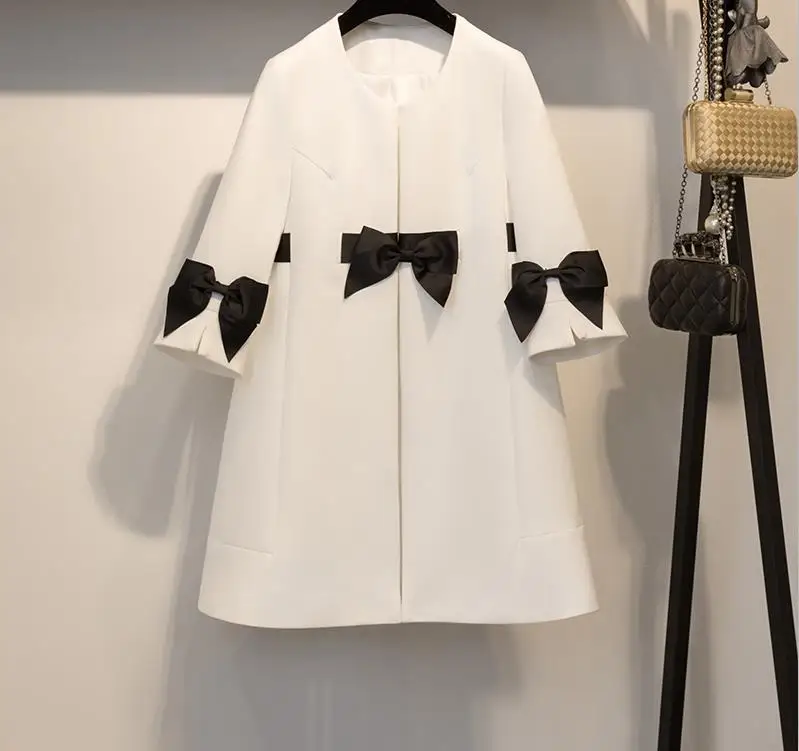 

Womens Girls Vintage Bow Knot Round Neck Trench Outwear A-line Coat Sweet Women Coats