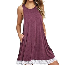 Summer Lace Up Woman Mini Dress Beach Bohemian Sleeveless Round Neck A Line Loose Casual 2xl Sundresses Clothes 2018 Ws5707z black casual round neck lace up side loose dress
